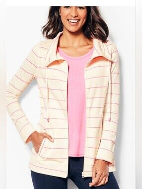 🌟7/25$ T BY TALBOTS Cotton Piqué Jacket - Pink Stripe